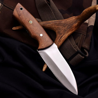 Fixed Blade Hunting Forged Tracker Knife - 8 Inches Carbon Steel Razor Sharp Blade Full Tang Bushcraft Knives with Premium Leather Belt Sheath. Used For Hunting Outdoor Camping, Hiking, Skining Knife.