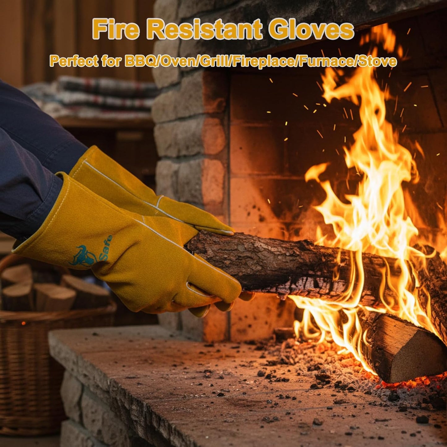 Welding Gloves 14 Inches, Heat Resistant 932℉ Leather Welding Gloves for MIG, TIG, Stick, Long Sleeve Grill Gloves for Welding, Fireplace, BBQ, Oven, Furnace, Wood Stove, Animal Handling