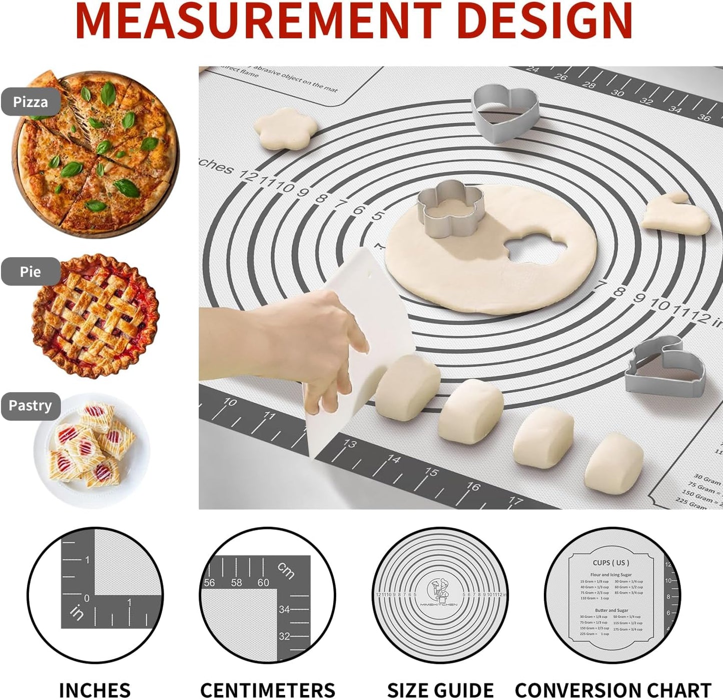 Silicone Baking Mat, Non Stick Pastry Mat Sheet for Dough Rolling, Nonslip Fondant/Pie Crust Mat, Counter Mat Oven Liner Mat for Making Cookies Macarons Bread Baking Supplies Extra Large 26 x 16 Inch
