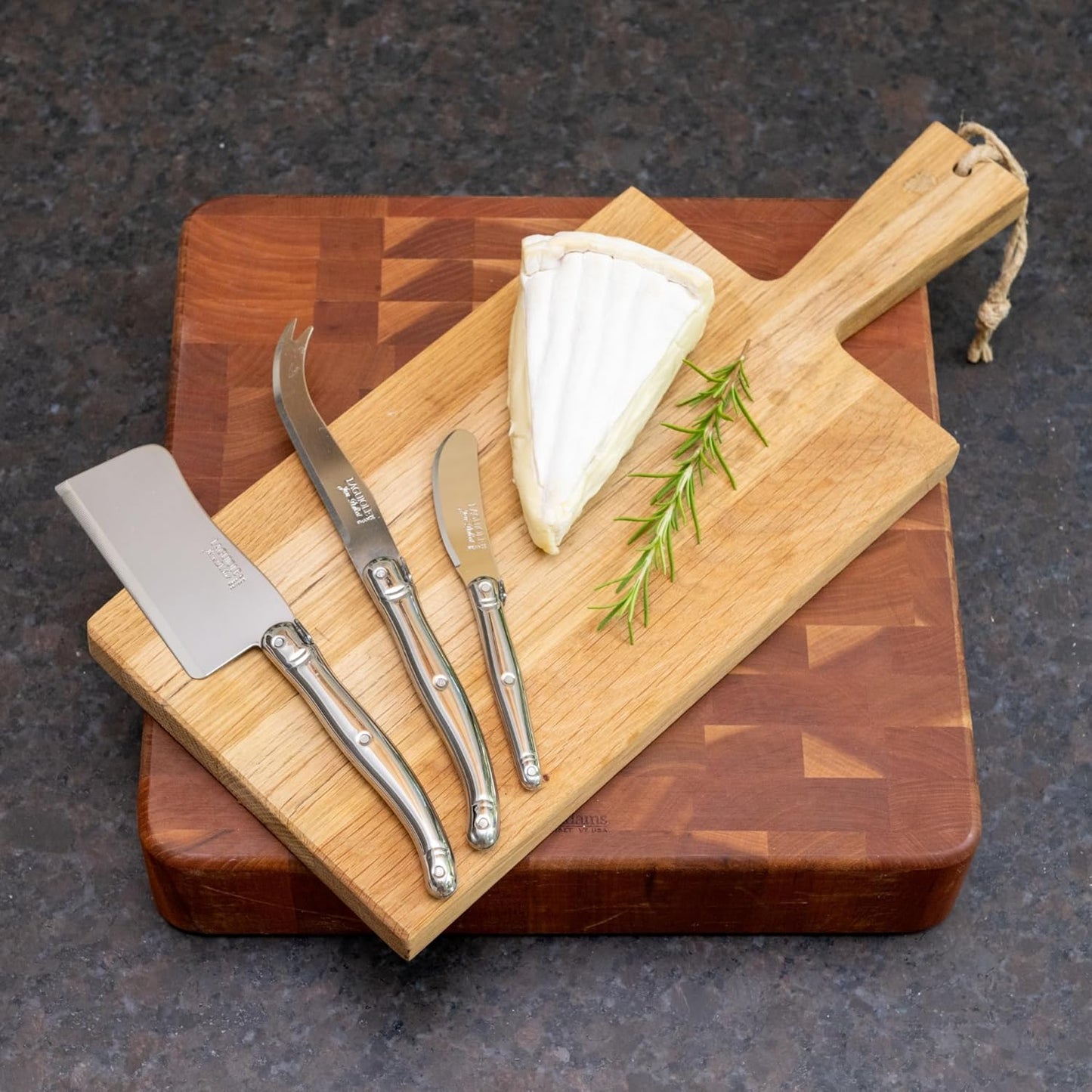 Jean Dubost Laguiole 3-Piece Cheese Knife Set, Stainless Steel Handles - Rust-Resistant Stainless Steel - Includes Wooden Box - Made in France