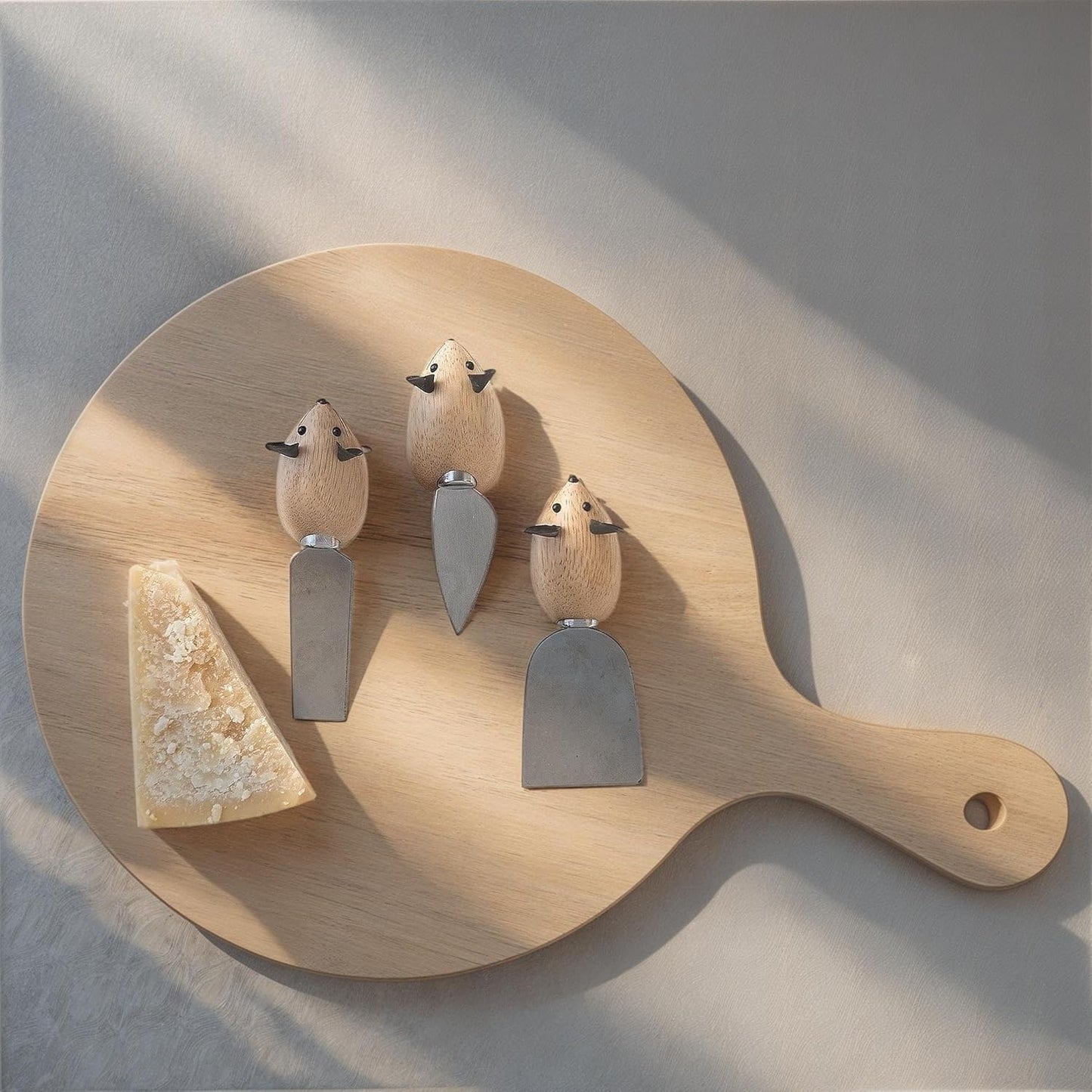 Creative Co-Op 3-Piece Rubberwood & Stainless Steel Cheese Knives, Multicolor
