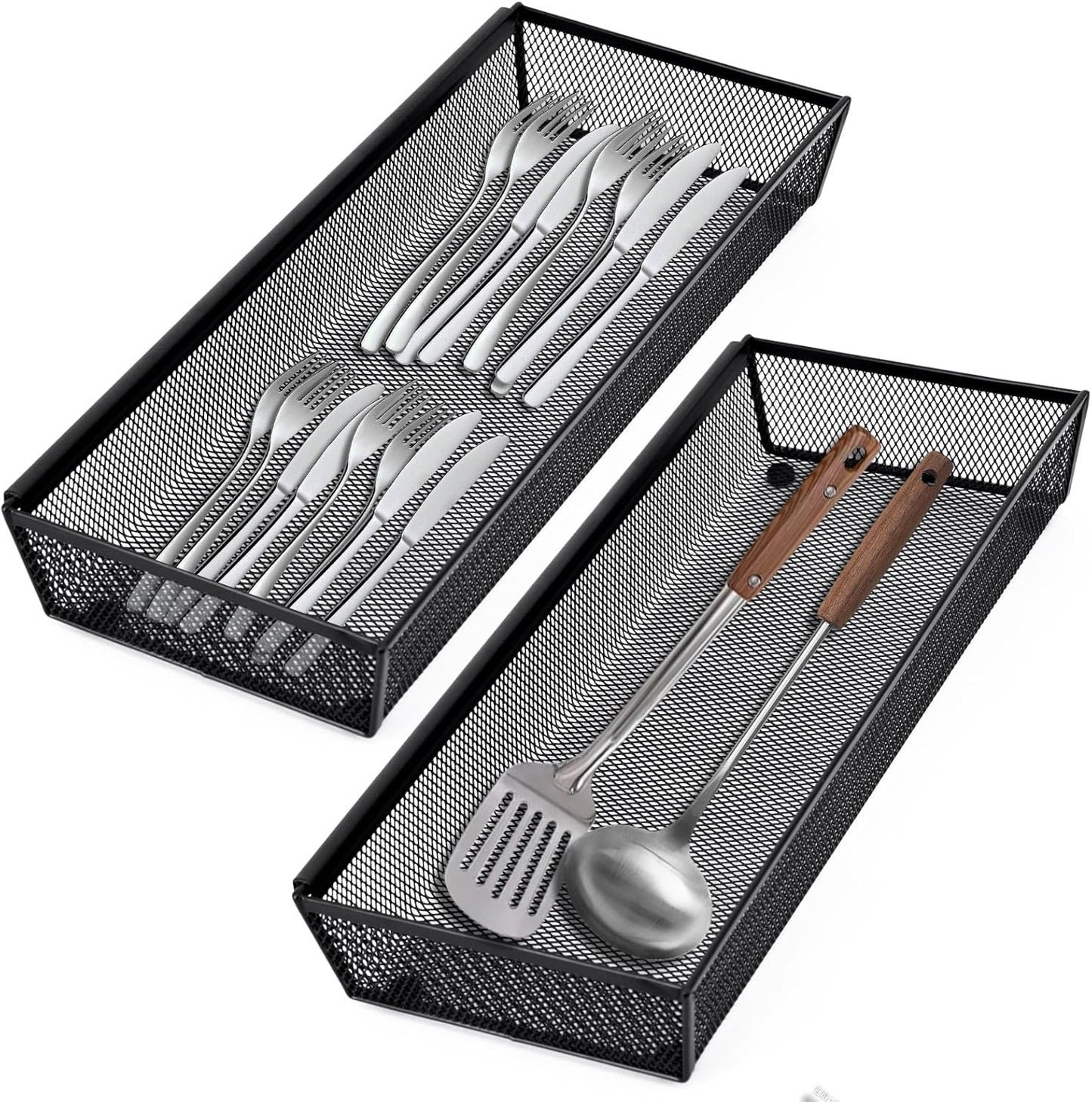 Neudeco Silverware Organizer,Mesh Drawer Organizer for Kitchen，Metal Utensil Organizer for Flatware, Knives, Spoons,Cosmetic (Silver 9 * 3 * 2 inch Pack6)