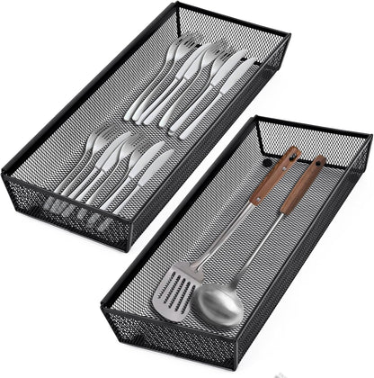Neudeco Silverware Organizer,Mesh Drawer Organizer for Kitchen，Metal Utensil Organizer for Flatware, Knives, Spoons,Cosmetic (Silver 9 * 3 * 2 inch Pack6)