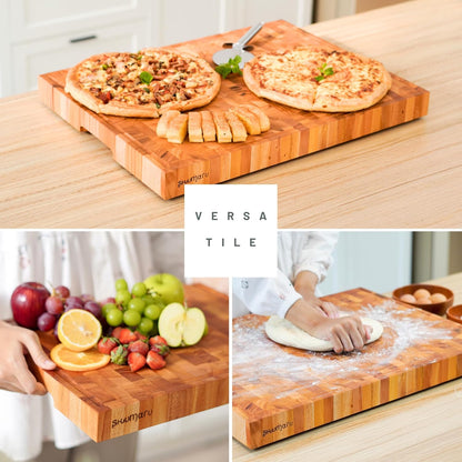 SHUMARU Mahogany End Grain Cutting Board, 17×13×1.6 in – Handmade Butcher Block, Knife-Friendly, Juice Groove, Non-Slip Feet