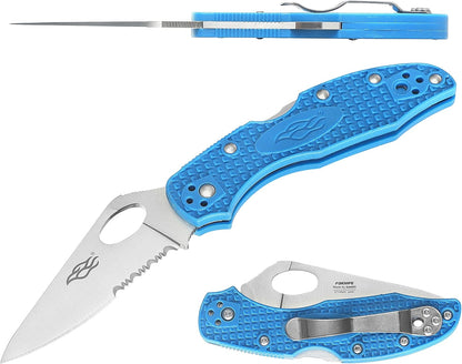 Firebird GANZO F759MS-BL Folding Pocket Knife 440C Stainless Steel Serrated Blade Anti-Slip Handle with Clip Fishing Camping EDC Utility Pocket Knife (Blue)