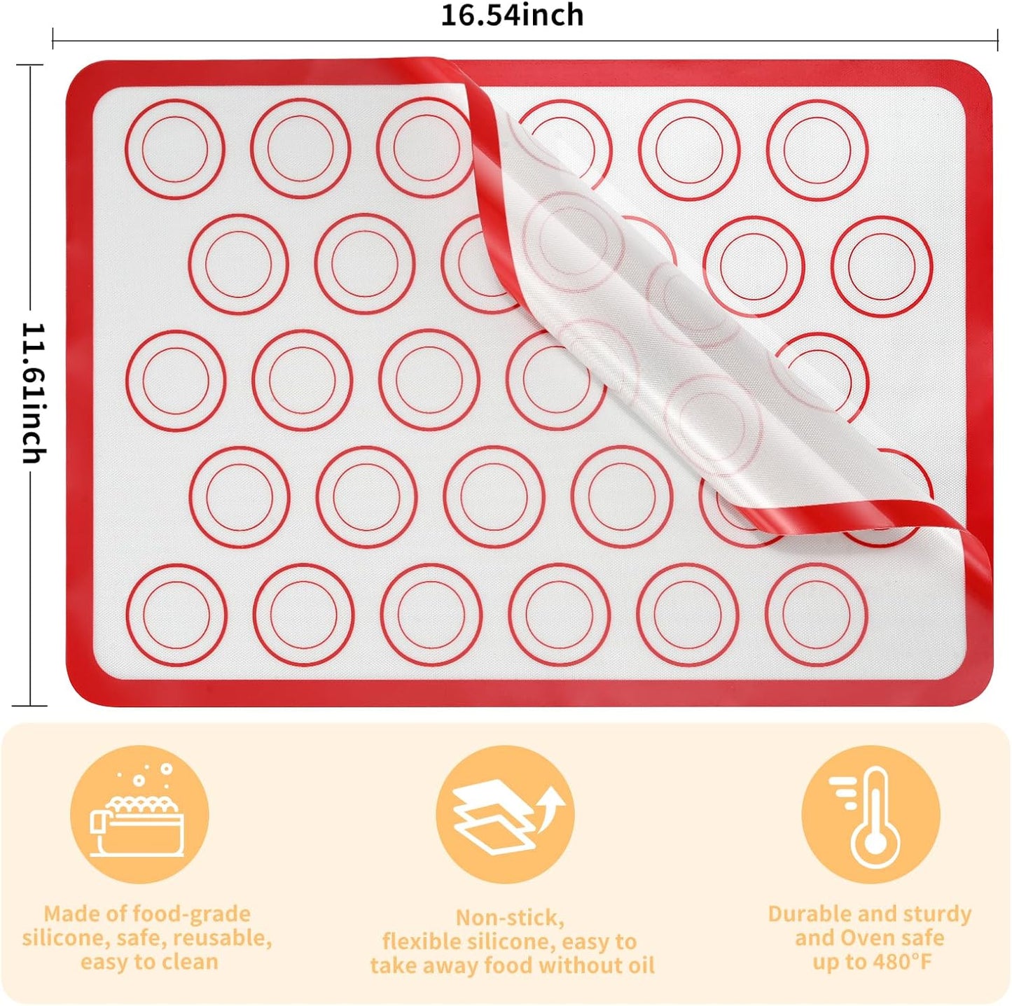 Luckyiren 2-Pack Silicone Baking Mats – Non-Stick Reusable BPA-Free Oven Liners, 100% Food-Grade Silicone, Fit Half Sheet Pans (16.54" x 11.62") for Cookies, Pastry & More