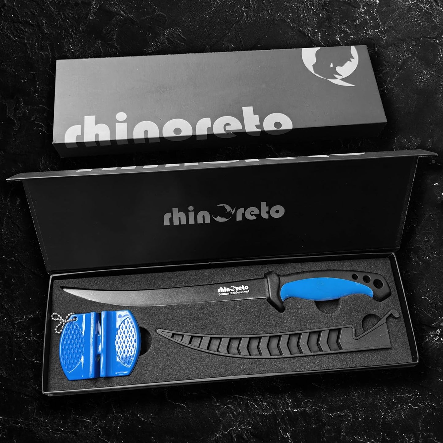 Rhinoreto Fillet Knife for Fish - Razor Sharp G4116 German Stainless Steel Blade, 6.5 Inch Professional Filleting & Boning Knife with Non-Slip Handle, Protective Sheath & Sharpener