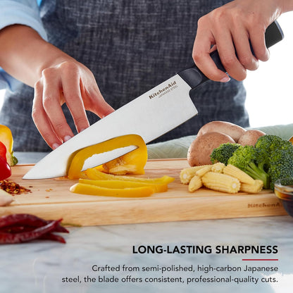 KitchenAid Classic Step Knife Block Set with Built-In Knife Sharpener, High Carbon Stainless Steel Kitchen Knives, Sharp Kitchen Knife Set with Block, 14-Piece, Natural