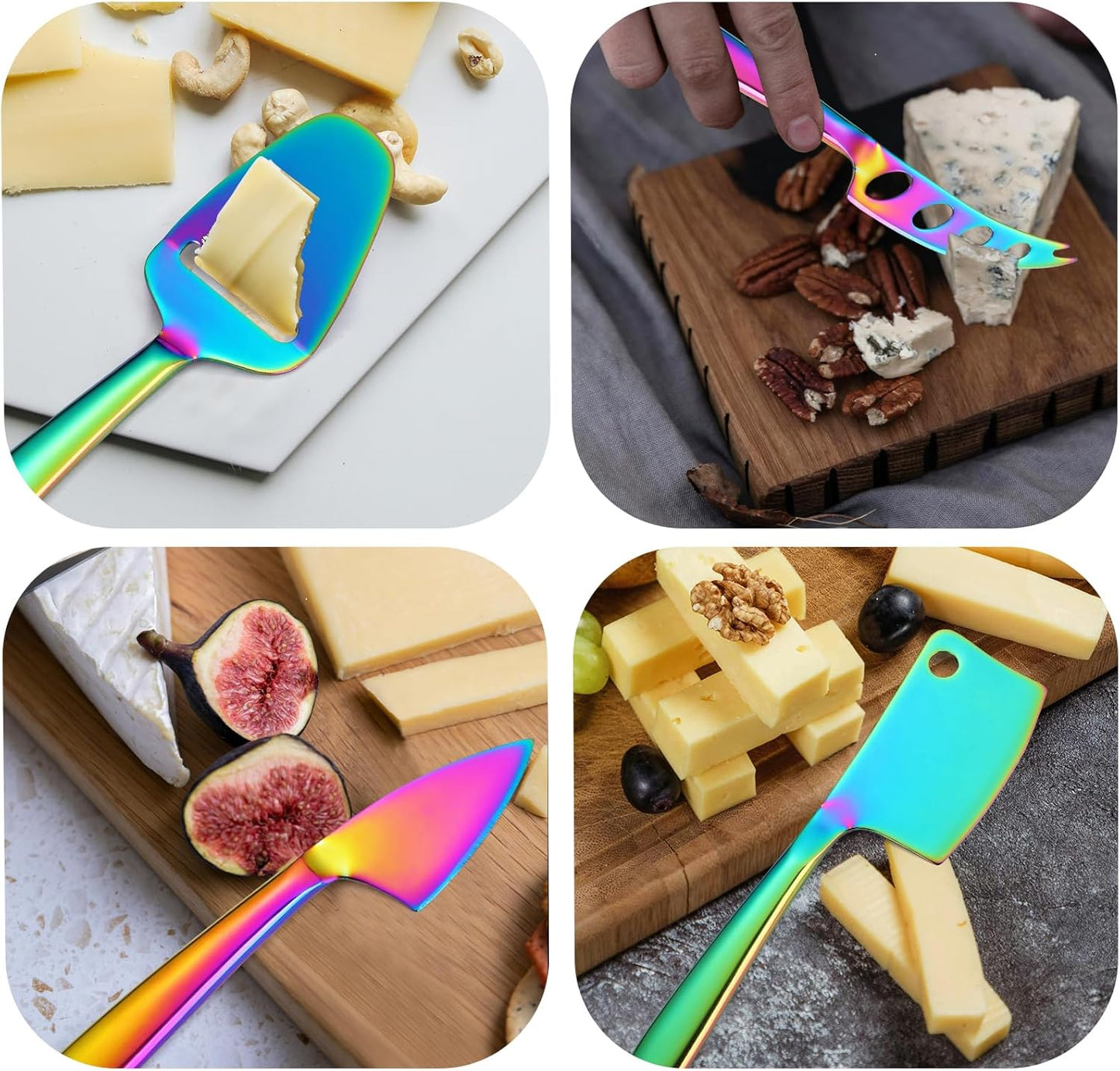 Copper Cheese Knives Set 7 Pieces Stainless Steel Kitchenware Utensils Gadgets 7 Pieces Cheese Knife,Cheese Spreader,Cheese Forks,Cheese Slicer,Cheese Cutter,Butter Knife