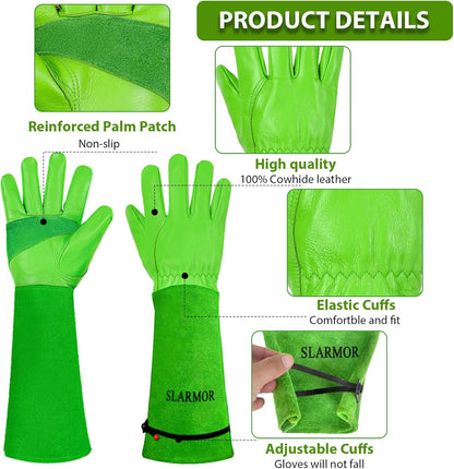 Long Gardening-Gloves Women/Men-Thorn proof Rose Pruning Heavy Duty Gauntlet, Best Garden Gifts for Gardener-L
