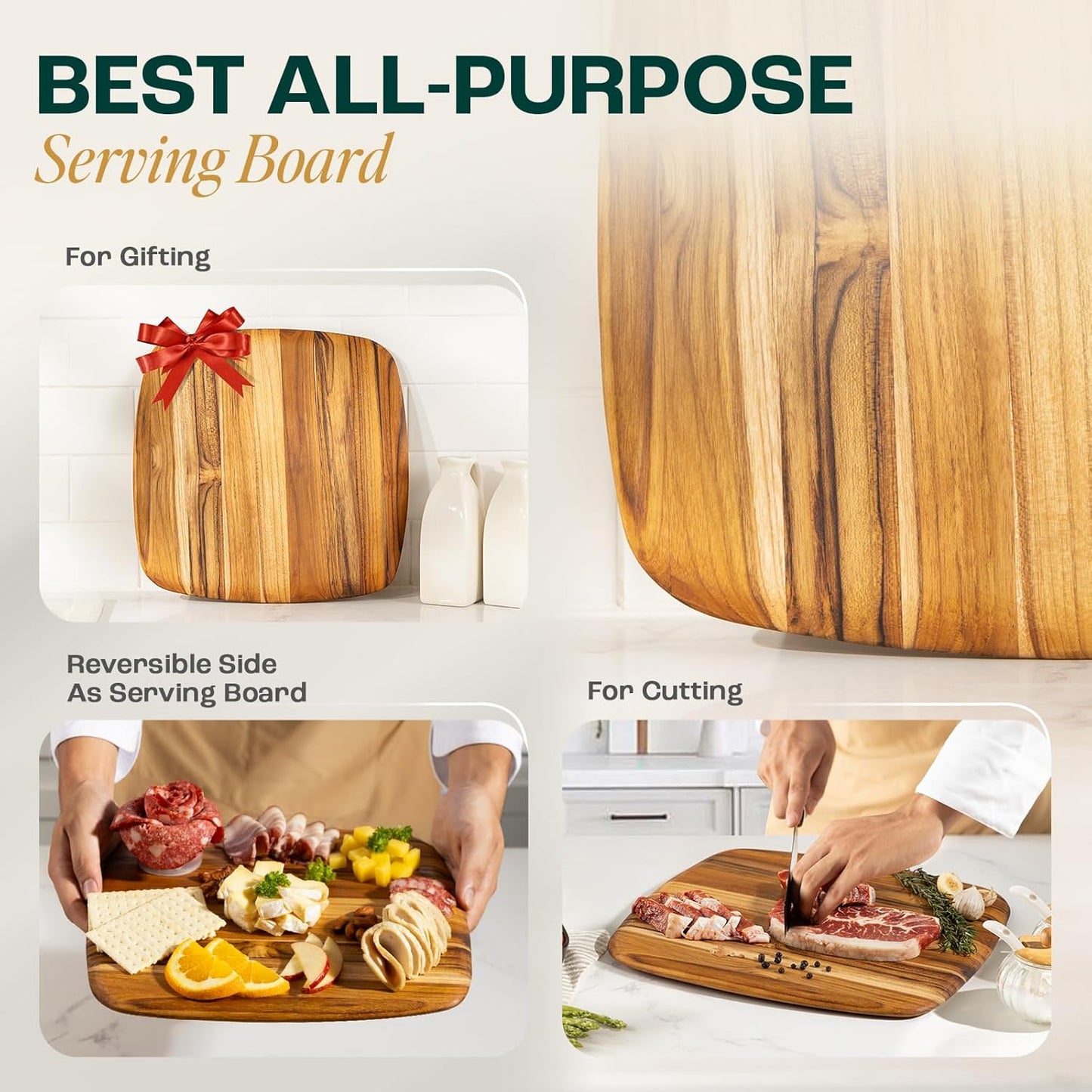 Yes4All Durable Acacia Cutting Boards for Kitchen, [17''Lx13''Wx1.5” Thick] Medium Edge Grain Cutting Board, Pre Oiled Wood Cutting Boards, Thick Chopping Board w/Juice Grooves and Easy Grip Handle