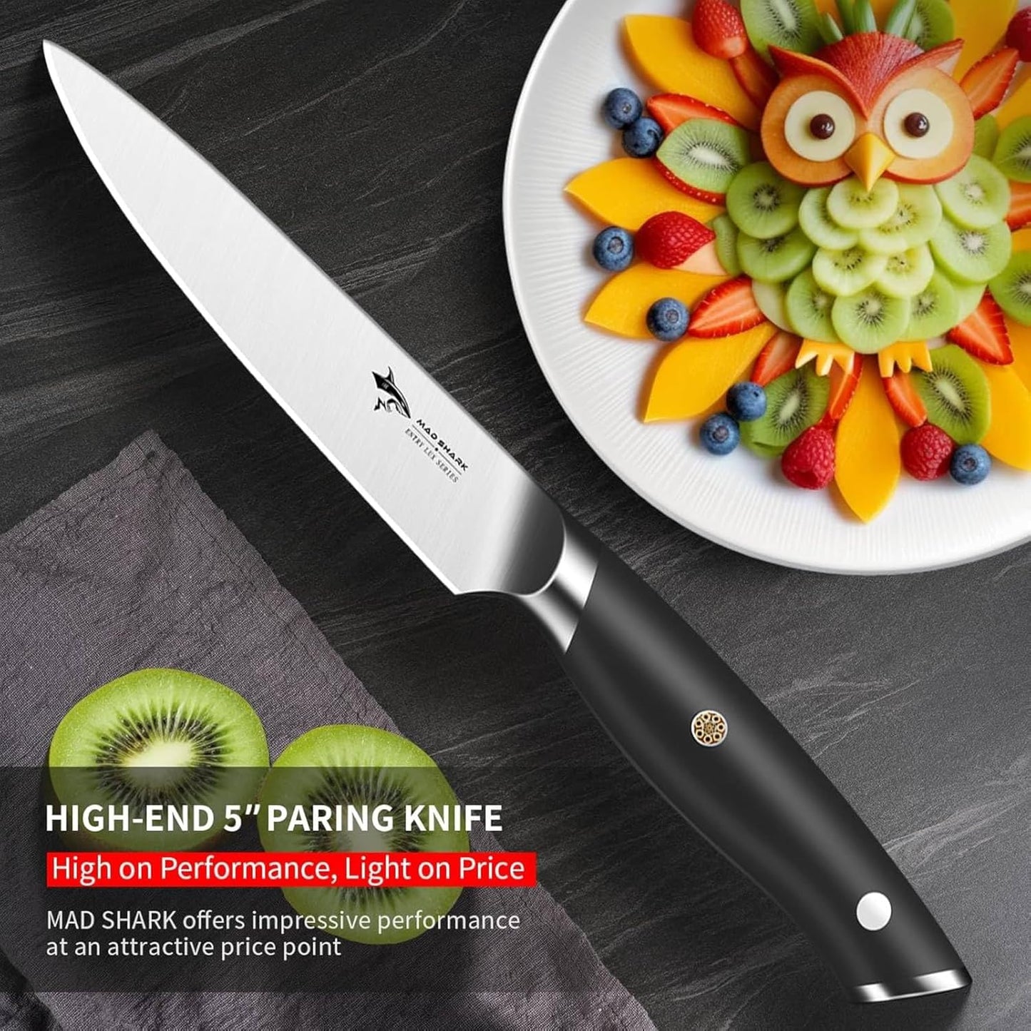 MAD SHARK 3.5 inch Paring Knife, Small Kitchen Knives Ergonomic Handle, Ultra Sharp Fruit Knife for Fruits,Vegetables, Forged Synergy by German Stainless Steel