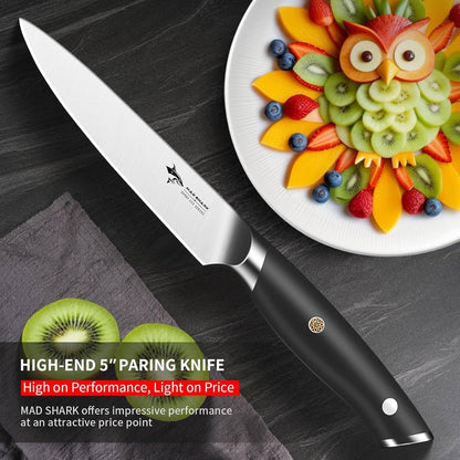 MAD SHARK 3.5 inch Paring Knife, Small Kitchen Knives Ergonomic Handle, Ultra Sharp Fruit Knife for Fruits,Vegetables, Forged Synergy by German Stainless Steel