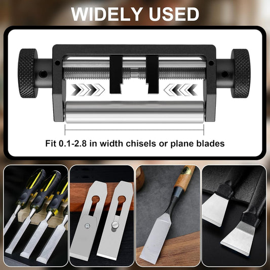 Chisel Sharpening Jig, Honing Guide for Woodworking Chisels and Planes Width 0.1" to 2.8", Metal Chisel Sharpening Kit with Angle Fixture and Angle Gague, Red Pink