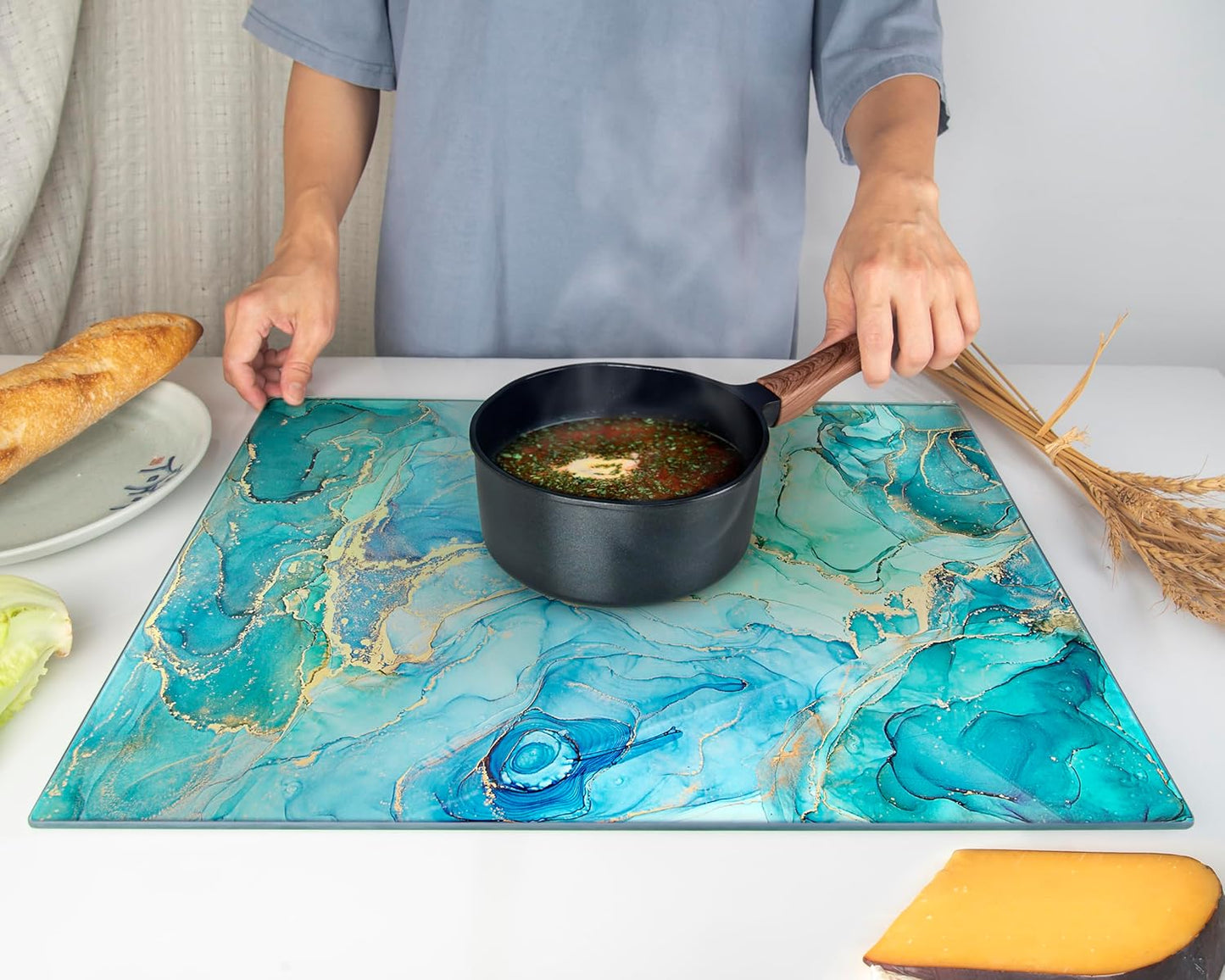 Kitchenville Glass Cutting Board 20”x16”: Tempered Glass Kitchen Counter Protector - Durable- Scratch-Resistant, Heat-Proof - Clear Design