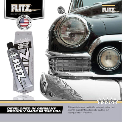 Flitz Metal Polish Paste - 5.29oz USA-Made Polish for Solid Chrome, Stainless Steel, & Aluminum - Non-Abrasive for Light Oxidation - Requires Manual Buffing - Not for Plated/Coated Surfaces (1 Pack)