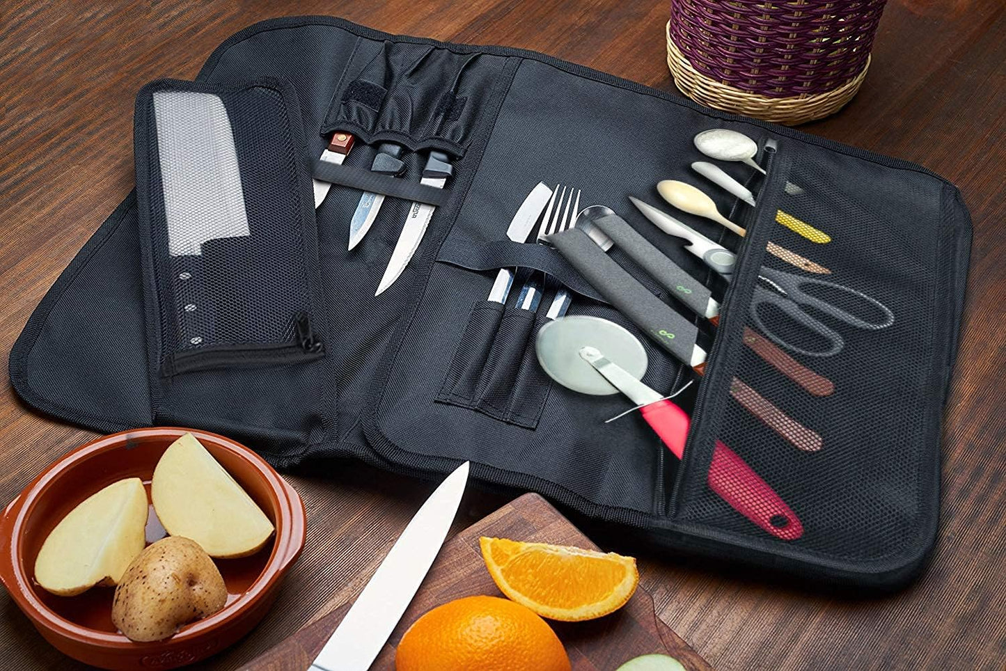 EVERPRIDE Chef Knife Roll Bag Holds 10 Knives – Contains 2 Large Zippered Pockets for Meat Cleavers and Cooking Tools – Durable Knife Carrier Case for Chefs and Culinary Students – Knives Not Included