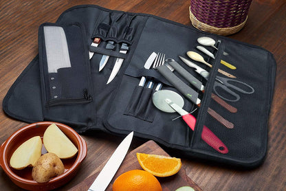 EVERPRIDE Chef Knife Roll Bag Holds 10 Knives – Contains 2 Large Zippered Pockets for Meat Cleavers and Cooking Tools – Durable Knife Carrier Case for Chefs and Culinary Students – Knives Not Included