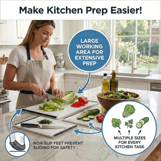 Thirteen Chefs Non Slip Cutting Board 3 Pack Set for Kitchens with Groove - BPA Free and Dishwasher Safe with 16, 12 and 10 Inch Sizes