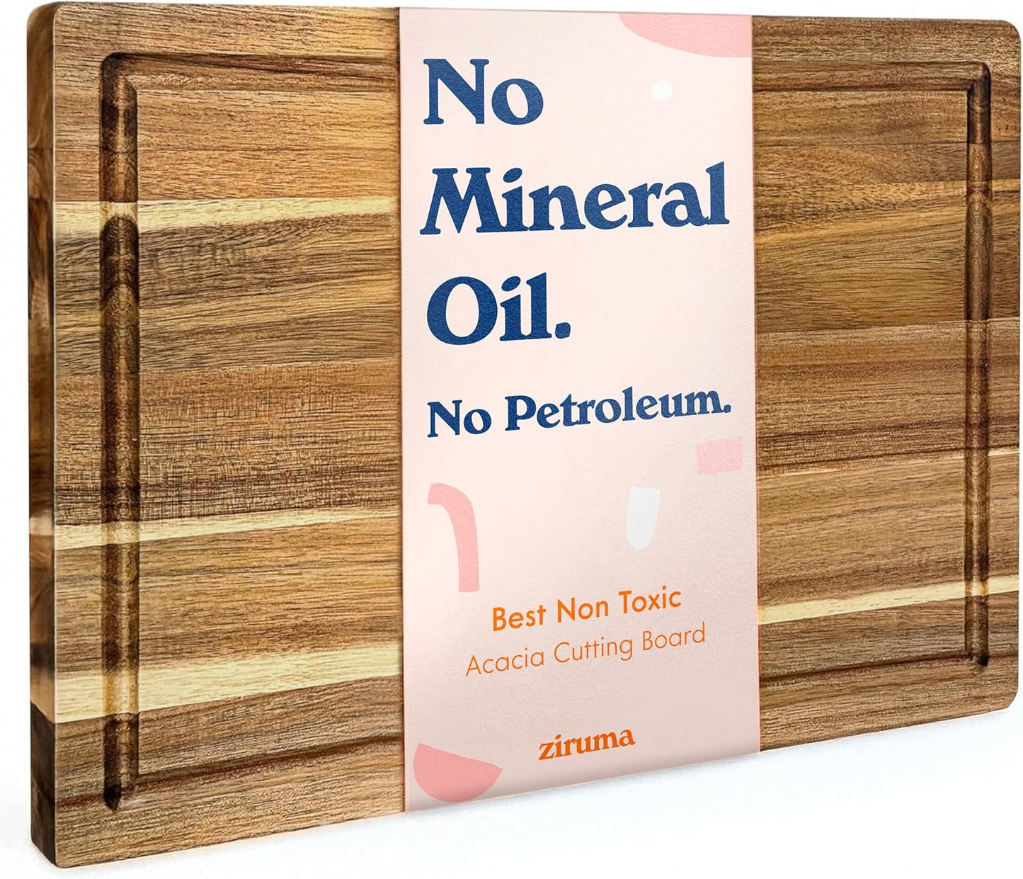 Non Toxic Wood Cutting Board - Conditioned with Natural Beeswax Flaxseed & Lemon Oil - Free of Mineral Oil - Made of FSC Certified Acacia Wood - 16" x 11" Thick Cutting Board by Ziruma