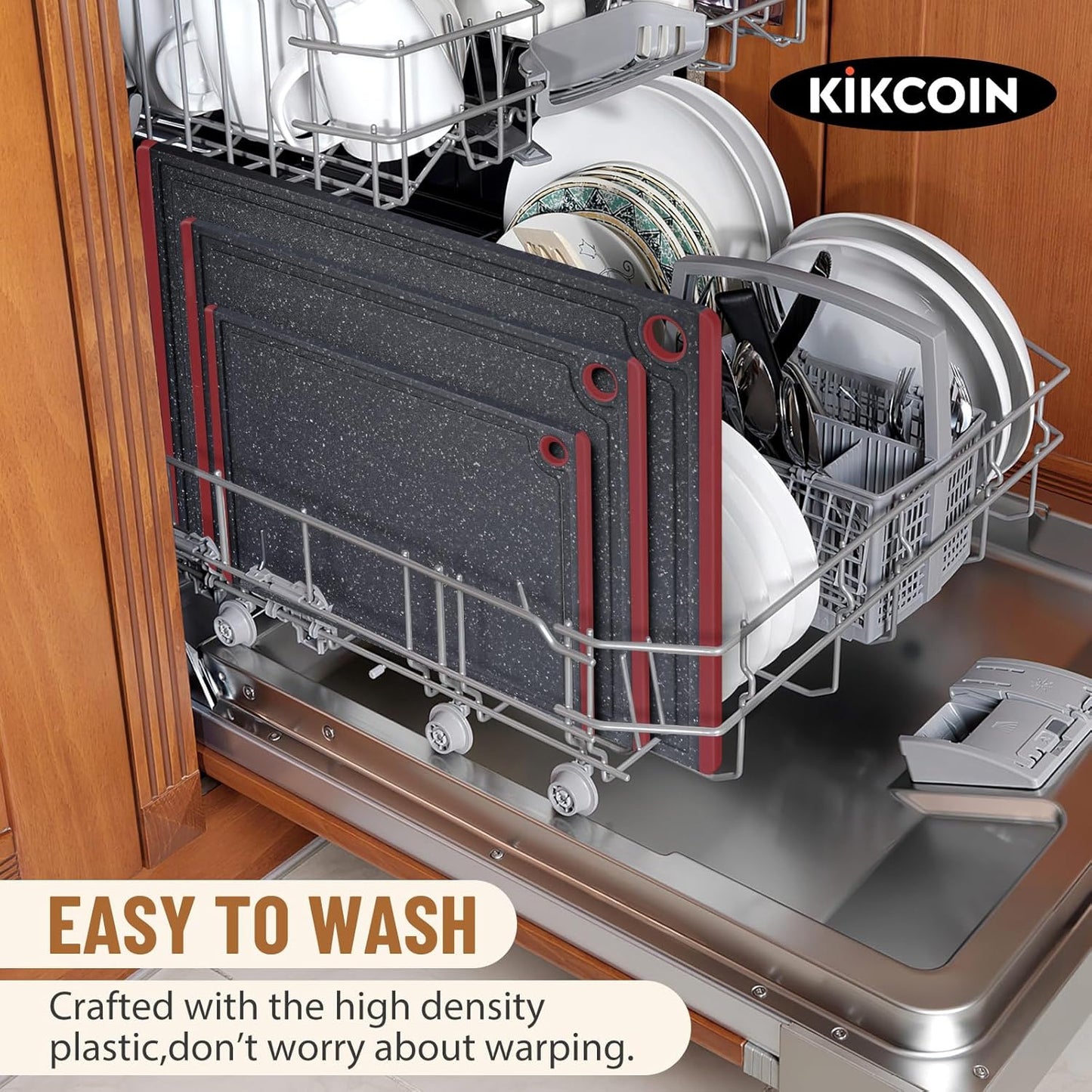 Plastic Cutting Boards for Kitchen, 3-Piece Large Cutting Board Set Dishwasher Safe Chopping Boards with Non-slip Feet and Juice Grooves, Kikcoin