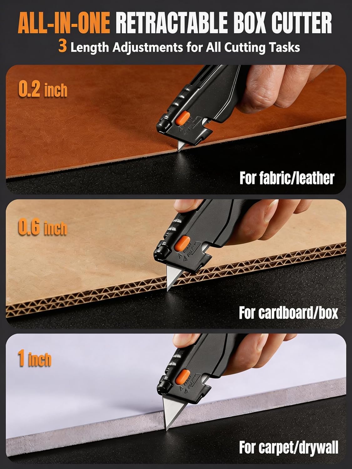 VOTREK® Box Cutter Retractable| Metal Utility Knife Set【Built-In Storage】 Tool-Free Quick Blade Change| Safety Lock| Extra 10 Sharp SK5 Blades| 2-Pack Heavy Duty Razor Knife for Cardboard & Plastic