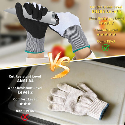 Cut Resistant Gloves, Level 5, Non-Slip Grip, Machine Washable, for Kitchen, Oyster Shucking, Woodworking