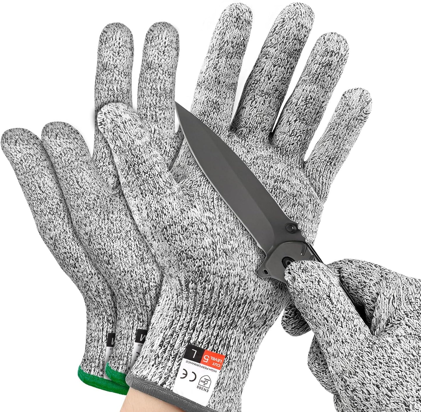 2 Pairs Cut Resistant Gloves Level 5 Protection, Food Grade Cut Proof Gloves, Safety Anti Cutting Glove For Cooking Meat, Oyster Shucking, Mandoline, Chefs, Food Prep, Carving, Butcher (M+L)