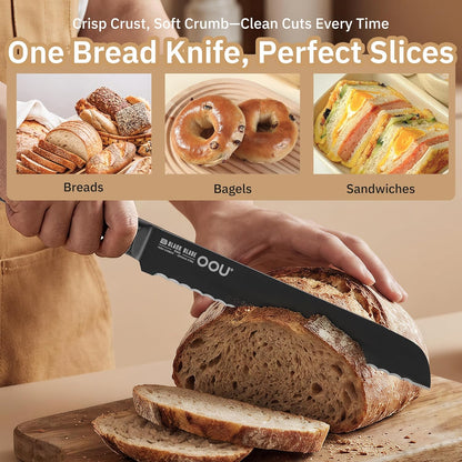 OOU 8 Inch Chef Knife, German 1.4116 Stainless Steel Kitchen Knife, Gunmetal Blade with AgShield & TinSharp Finish, Balanced ABS Handle, Sharp Cooking Knife for Meat, Vegetables and Daily Prep