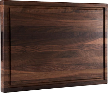 Cozifa American Dark Walnut Wood Cutting Board 17"x12"x1.6" for Kitchen with Juice Groove, Inner Handles, Gift Box Packaging and End Grain Butcher Block Finished with Linseed Oil, Beeswax & Lemon Oil