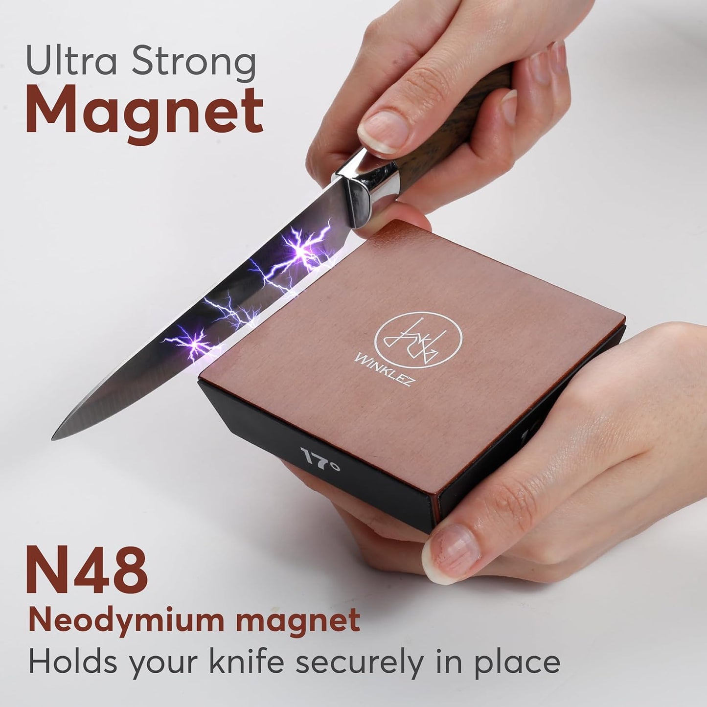 Rolling Knife Sharpener with Diamond and Ceramic Discs, Kitchen Knife Sharpener with 15° & 20° Magnetic Angles, Strong Knife Sharpening Kit (Brown)