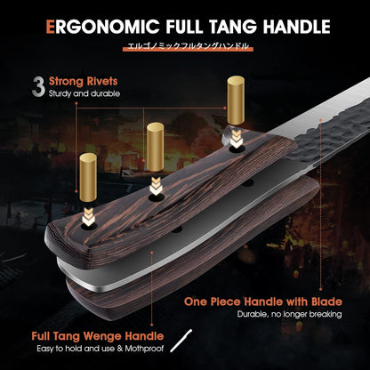 ROCOCO Hand Forged Meat Cleaver Sharp Butcher Knife for Meat Cutting Vegetable Cleaver with Sheath for Home Kitchen Outdoor Camping BBQ Father Mother Gift Idea Men