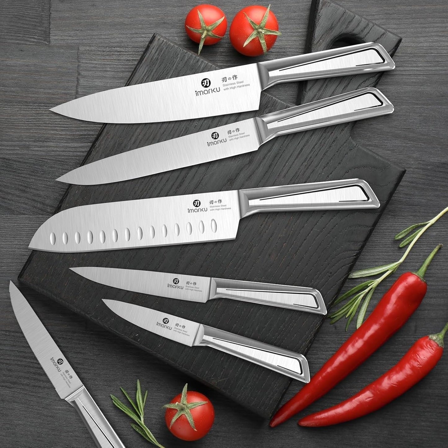 imarku Kitchen Knife Set with Block and Built-in Sharpener, Japanese Stainless Steel 14-Piece Knife Set with Utility Knife, Dishwasher Safe, Non-Slip Ergonomic Handles, Essential Gift for Home Cooks