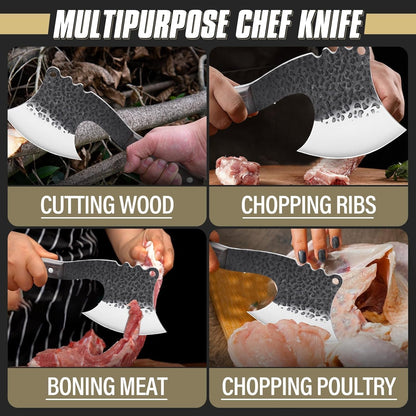 Dream Reach Meat Cleaver, 6.9 inch Black Boning Knife, High Carbon Steel Sharp Kitchen Forged In Fire Knife with Sheath Gift Box Bottle Opener for Outdoor Camping, Christmas Gifts for Men Women