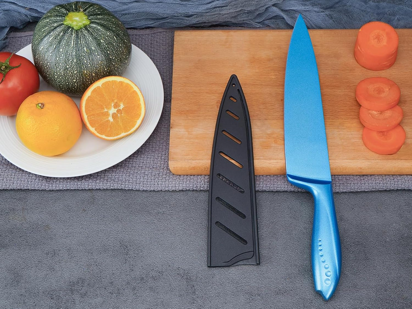 WELLSTAR Chef Knife with Sheath, Sharp Kitchen Knife 8 inch Blue Cooking Knives with German HC Steel