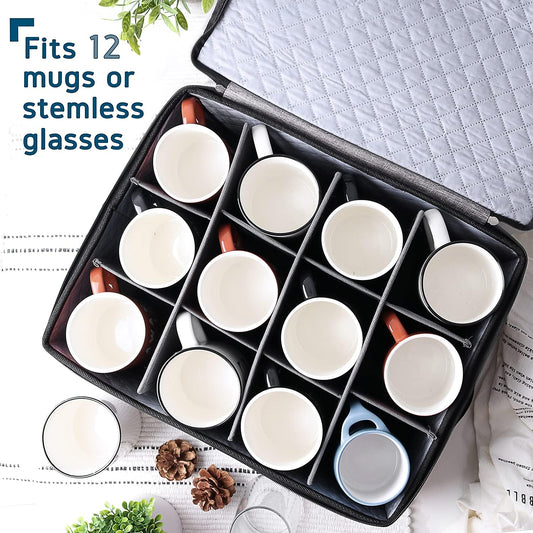 Platter Storage Case, Fine China Storage Containers Hard Shell, Quilted and Stackable 16”x 12.5”x 3.5” Platter Storage Container with Zipper, Handles and Felt Dividers for Moving and Seasonal Storage
