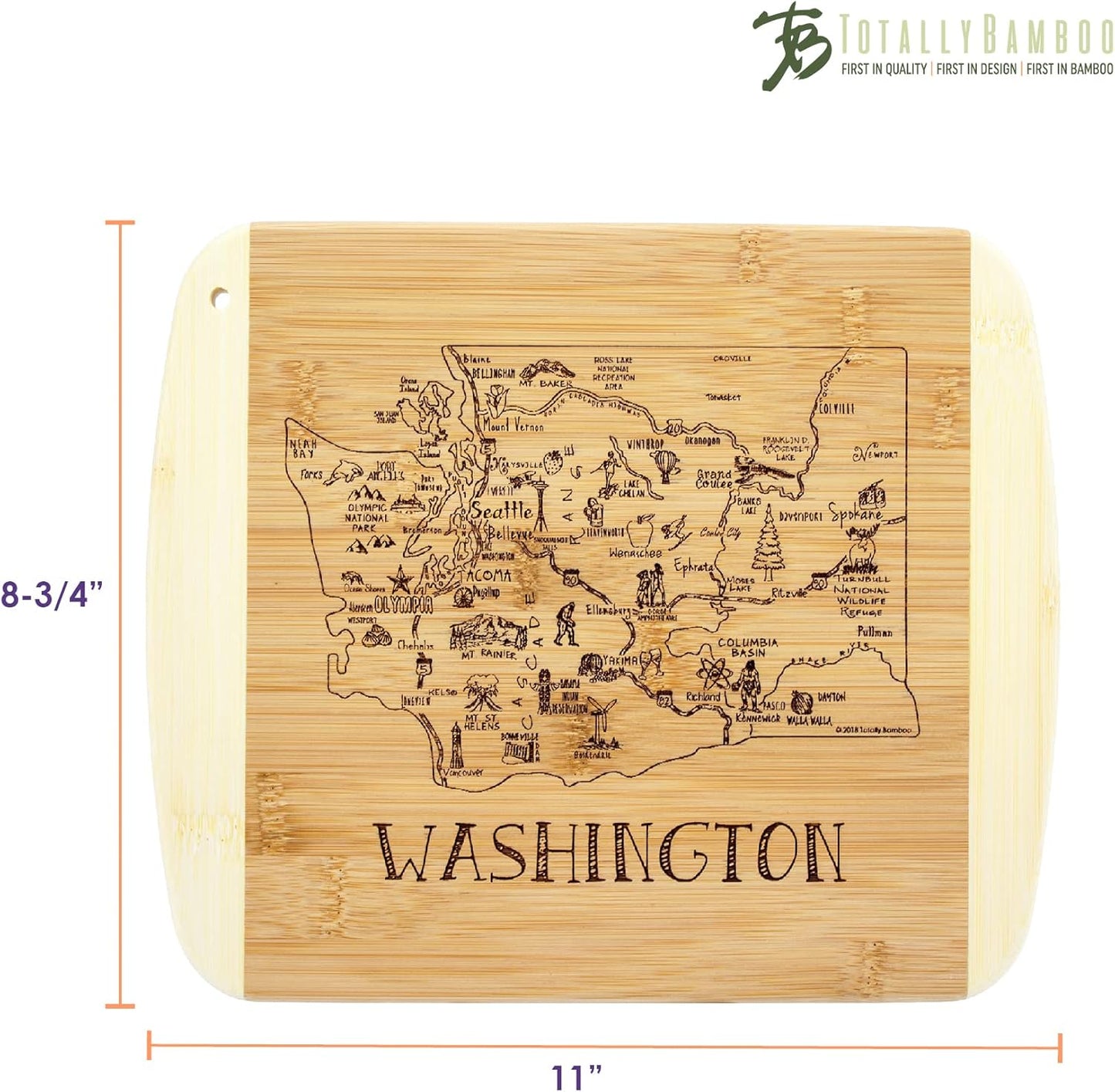 Totally Bamboo A Slice of Life New Jersey State Serving and Cutting Board, 11" x 8.75" - Colors B