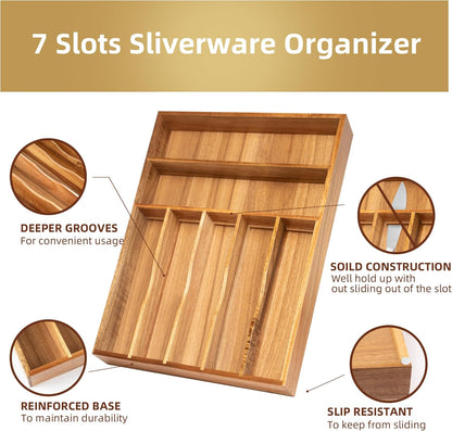 Silverware Organizer Bamboo Kitchen Drawer Organizer Utensil Organizer Silverware Holder Cutlery Organizer in drawer Flatware Organizer Tray (Black 5 Slots)