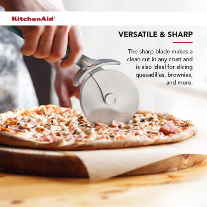 KitchenAid Gourmet Stainless Steel Pizza Wheel with Sharp Blade to Easily Cutting Pizza Crusts, Pies, and more, Finger Guard for Safety and Comfort Grip to Protect Fingers, Dishwasher Safe, Black