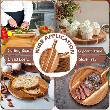 6 Pcs Acacia Wood Cutting Board with Handle, Small Wooden Charcuterie Boards, Decorative Bulk Serving Boards for Kitchen Cheese Bread (12 x 6 x 0.6 Inch)