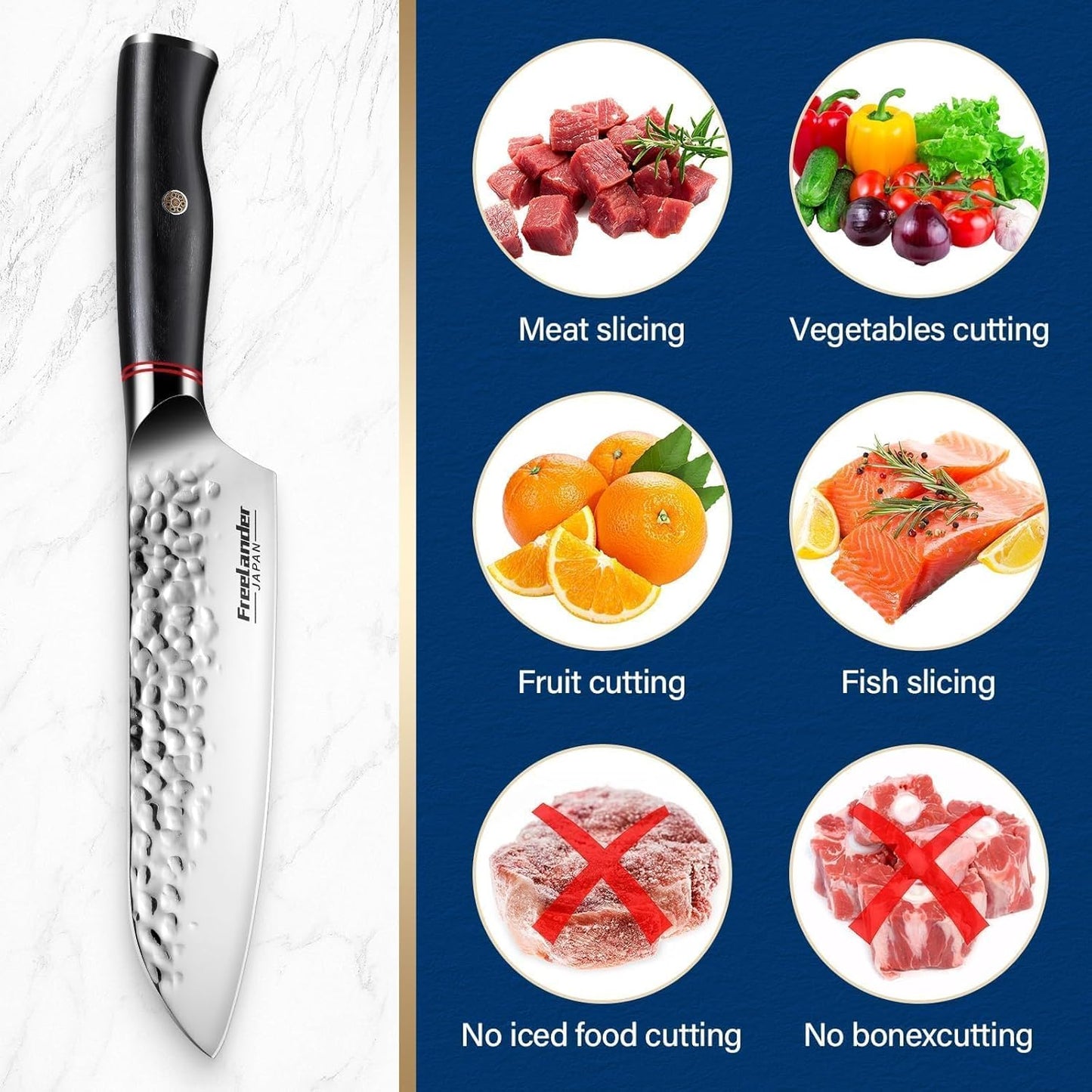 Freelander Butcher Knife Set 3 PCS, Japanese Chef Knife Set with Roll Bag, Full Tang Meat Cleaver for Kitchen & Camping & BBQ, Gift for Men