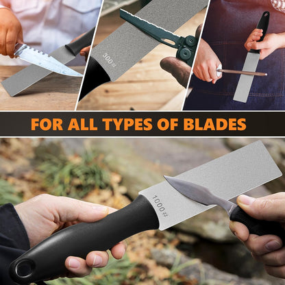 Feekoon 2 Pcs Dual Grit Diamond Sharpening Stone File Coarse 300# /Extra Fine 1000# Grit with Leather Sleeve Garden Tool Blade Sharpener for Knife, Axe, Lawn Mower Blade, Shears, Chisel Spade (Orange)