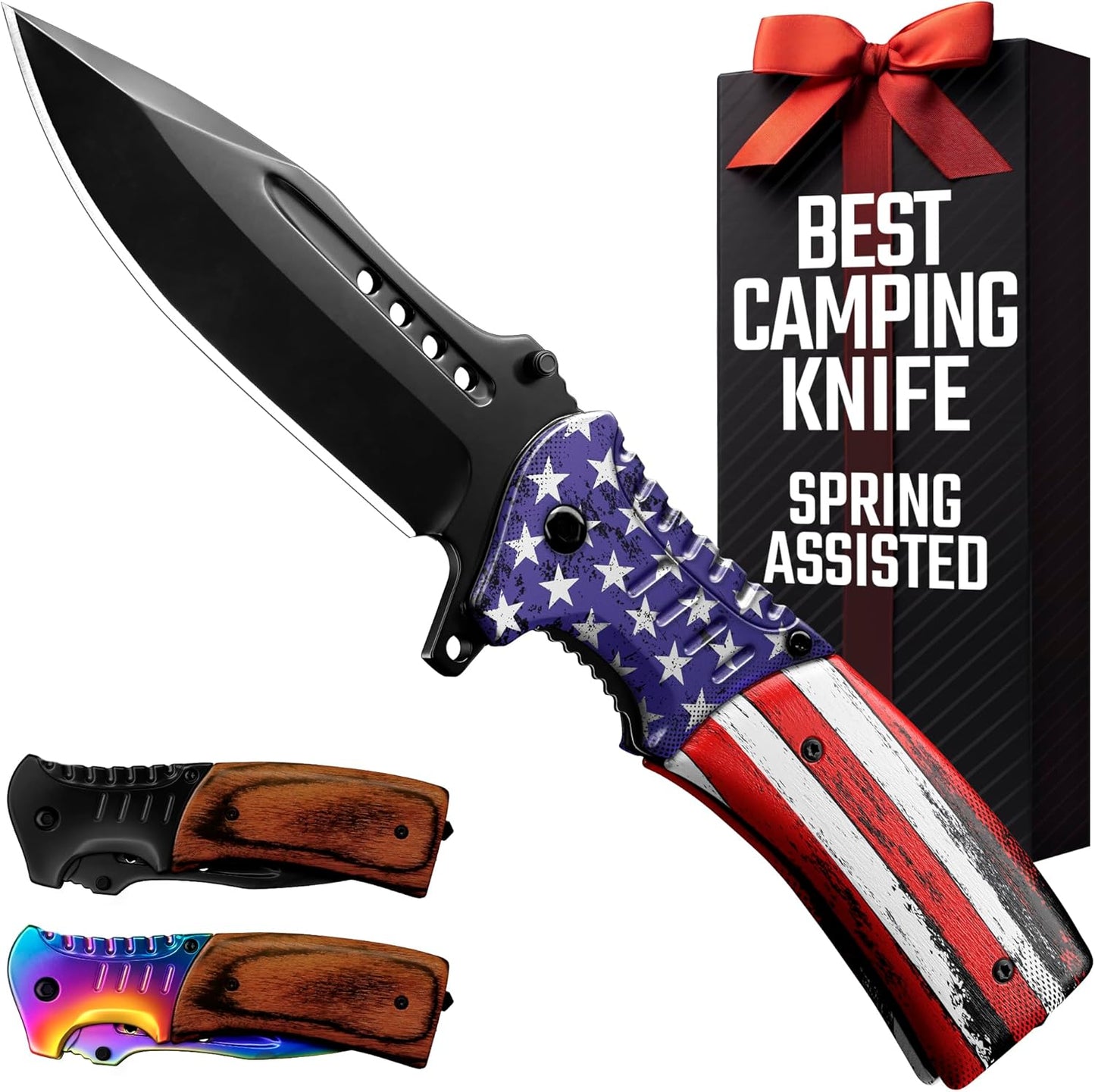 Pocket Knife for Men with Wood Handle & Glass Breaker & Pocket Clip - 3.66" Sharp Blade - Cheese Knives - Folding Knife for Men Women Hunting Camping Military Tactical Survival Hiking Work EDC 0207