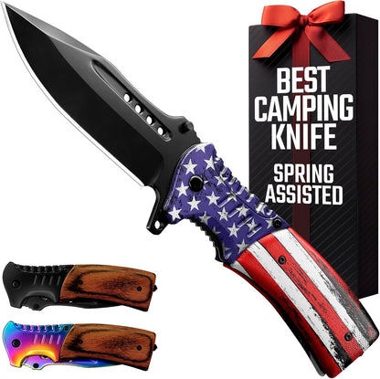 Pocket Knife for Men with Wood Handle & Glass Breaker & Pocket Clip - 3.66" Sharp Blade - Cheese Knives - Folding Knife for Men Women Hunting Camping Military Tactical Survival Hiking Work EDC 0207