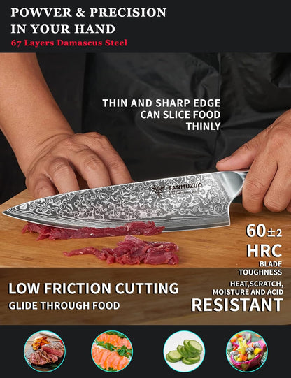 Chef Knife - 8 inch - Xuan Series - VG10 Damascus Steel Kitchen Knife - Resin Handle (Sapphire Blue)