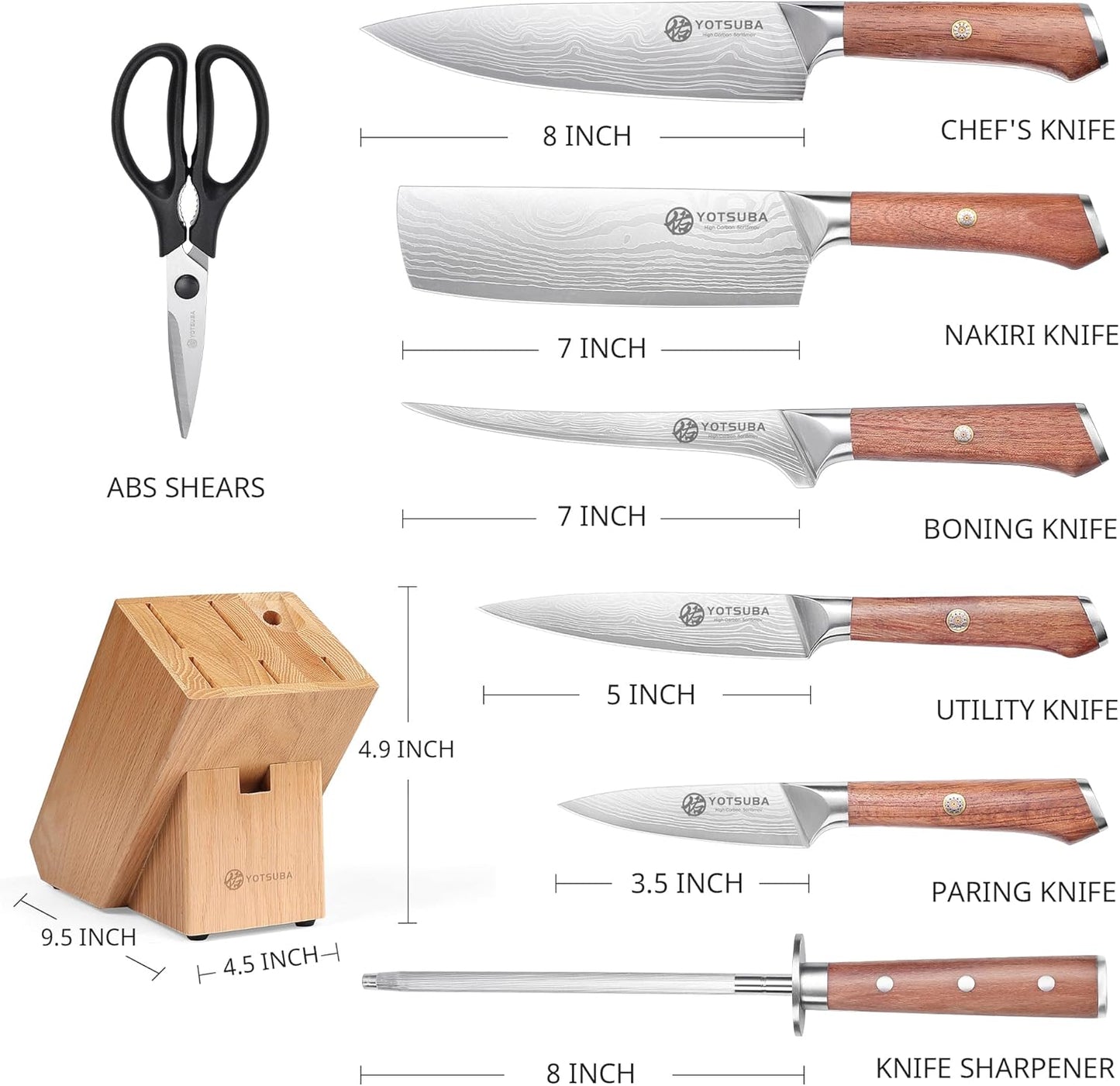 YOTSUBA Carving Knife and Fork Set, Meat Cutting Knife, Razor-Sharp German Stainless Steel Knives Fork Set with Ergonomic Wood Handle, Slicing Knives for Meats, BBQ & Vegetables