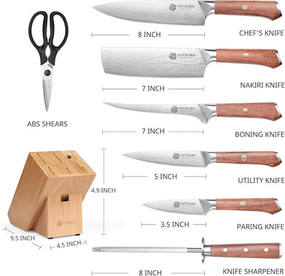 YOTSUBA Carving Knife and Fork Set, Meat Cutting Knife, Razor-Sharp German Stainless Steel Knives Fork Set with Ergonomic Wood Handle, Slicing Knives for Meats, BBQ & Vegetables
