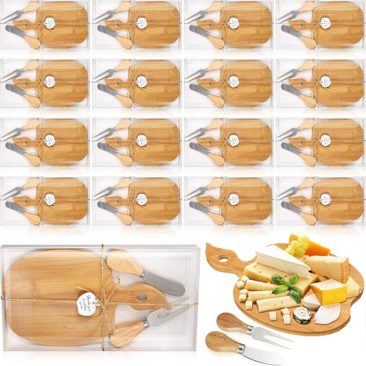 Nuogo 16 Set Wedding Bridal Shower Cheese Board Party Favors Wooden Mini Charcuterie Boards and Knives Set with Thank You Tags Bamboo Board Gifts for Guests Valentine Bridal Birthday Party(Rectangle)