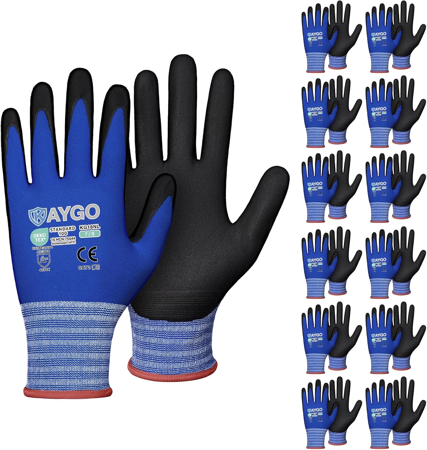 KAYGO Safety Work Gloves MicroFoam Nitrile Coated, 3 Pairs KG18NB,Seamless Knit Nylon Glove for Men and Women, Ideal for Automotive,Warehouse,Construction (Small,Gray)