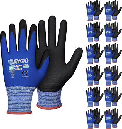 KAYGO Safety Work Gloves MicroFoam Nitrile Coated, 3 Pairs KG18NB,Seamless Knit Nylon Glove for Men and Women, Ideal for Automotive,Warehouse,Construction (Small,Gray)